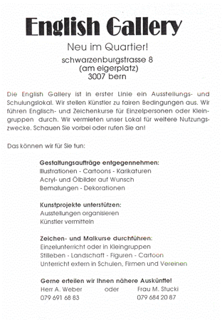 Inserat der English Gallery bei der Gründung